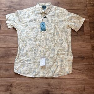 Men’s L 100% European Linen Shirt NWT Contemporary Fit Unique Print Button Down